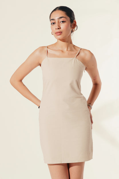 Popcorn Fuss Free Dress - Beige