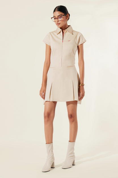 Creamy Threaded Shirt Dress