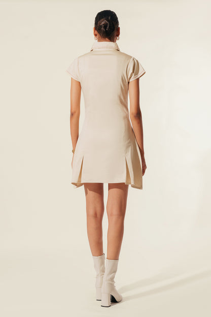 Creamy Threaded Shirt Dress